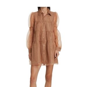 En Saison Gingham Organza Tiered Shirtdress